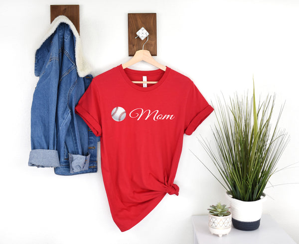 Baseball Mom Life Shirt Bleached Print Women's Bella Mom T-Shirt - Heather  Red / XS